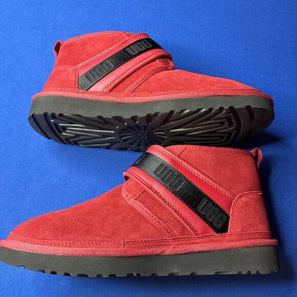 UGG Men’s Red Suede Buckle Fur Lined Ankle Boots Round Toe Size 10 main image 5